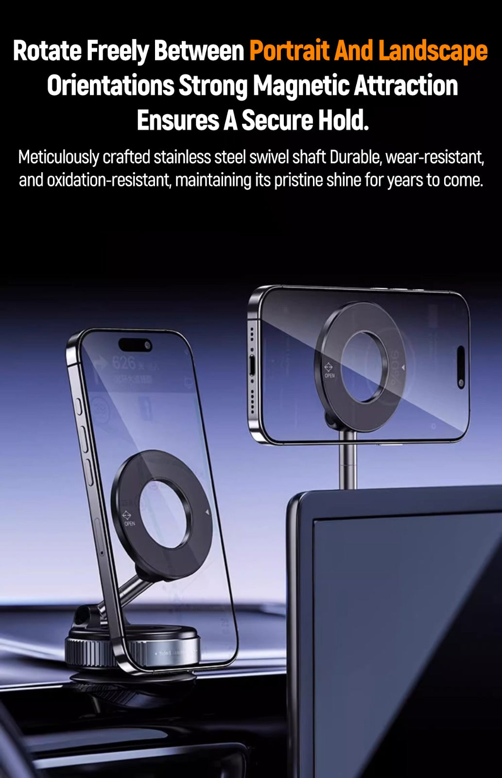Universal Magnetic Car Phone Holder-Adjustable Dashboard & Windshield Mount